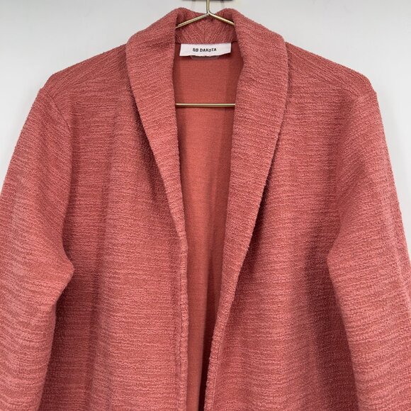 BB Dakota Women’s Open Front Blazer Cardigan Jacket Pink Textured Knit Pockets - Picture 2 of 10